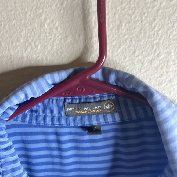 Peter Millar Summer Comfort Men's Medium Blue Striped Short Sleeve LR Logo - Picture 8 of 12